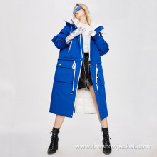 OEM Service Women Contarst Color Long Parka Jacket